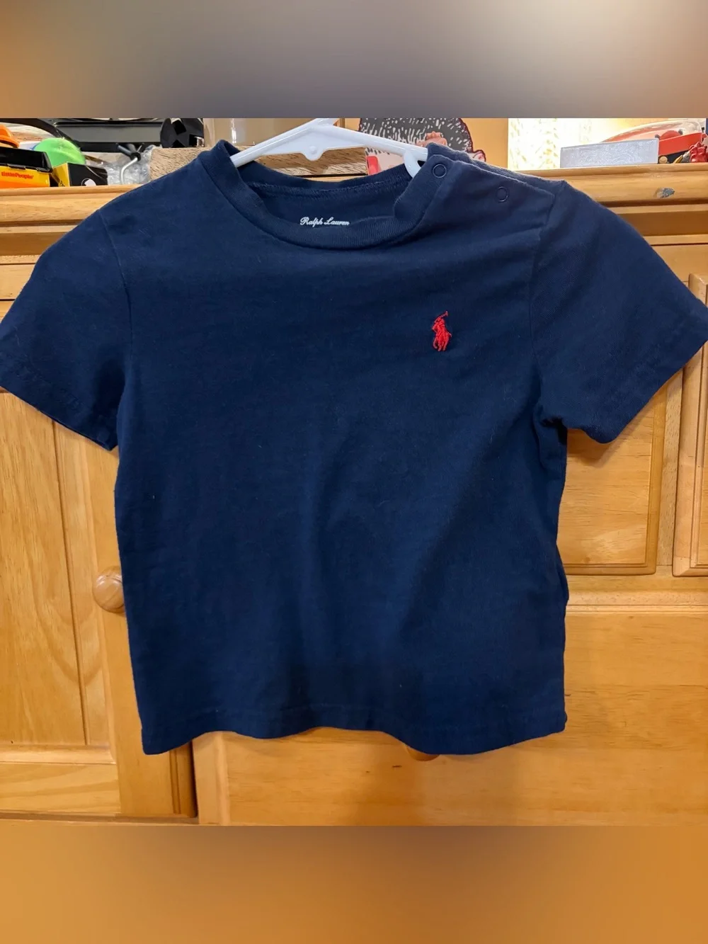 Ralph Lauren Boys' Navy Blue Cotton Knit Tee w/Red Polo Pony Size 12 Months